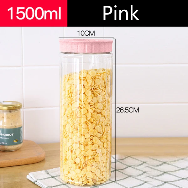 1.5L 50oz Wholesale plastic Food storage kitchen containers clear wide mouth empty round spice jar with lid