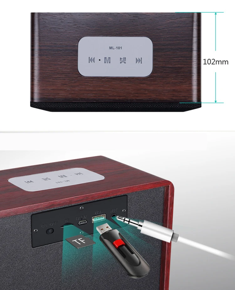 2018 New  Support USB TF Card FM Radio Alarm Clock Handsfree Calling Retro Wooden Bookshelf Bluetooth Speaker