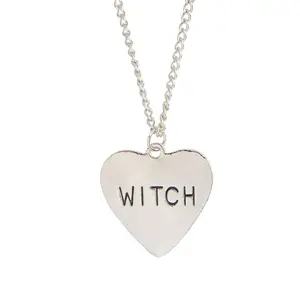 Silver WITCH Heart Pendant Necklace Simple Gothic Necklace Witch Jewelry Gift for friends Halloween accessory 2