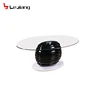 FIBER GLASS WHITE AND BLACK PU HIGH GLOSS OVAL GLASS TOP COFFEE TABLE