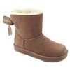 2019 new fashion special milk tea color sheepskin snow boots girls bowknot backside lovely snow boots