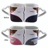 Sublimation couple love magic mug cute expression color changing mugs with heart handle