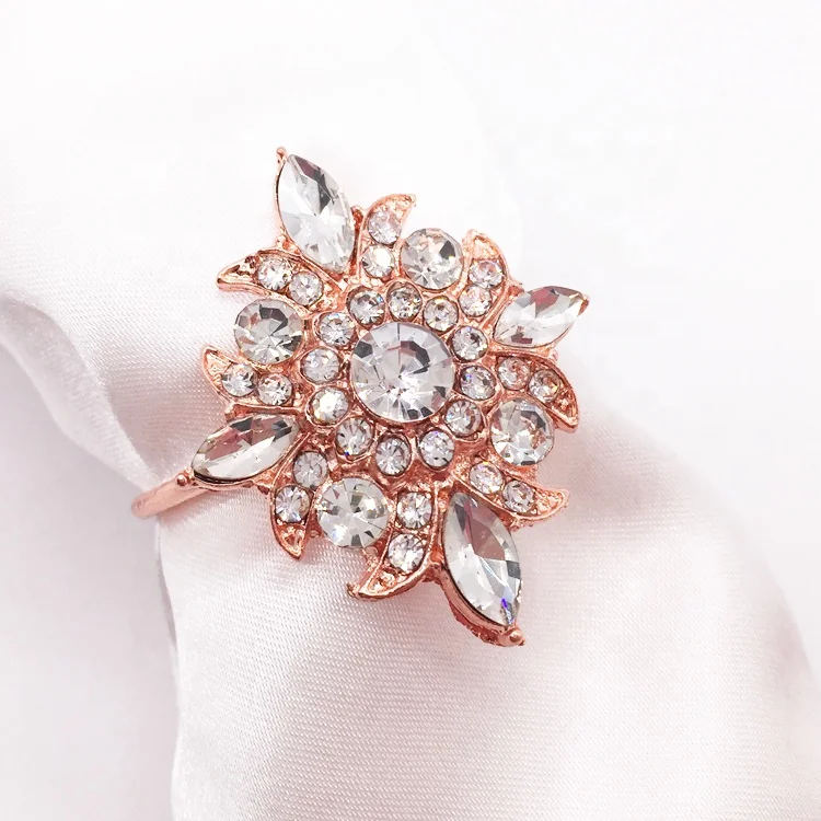 

High quality duplicate ancient customs rose gold crystal rhinestone napkin ring, Clear crystal