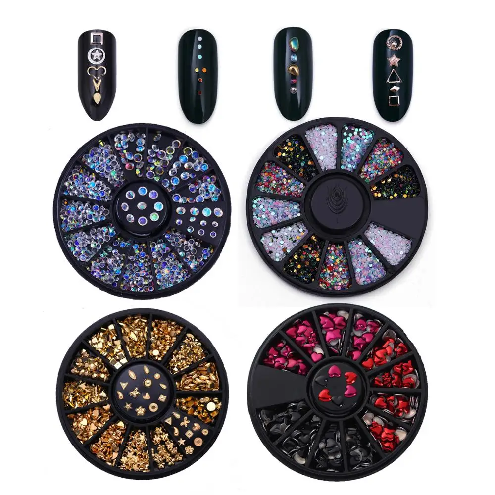 

1 Box BORN PRETTY Colorful AB Color Mutli Shape Studs Rhinestones 3D Nail Decoration in Wheel, N/a