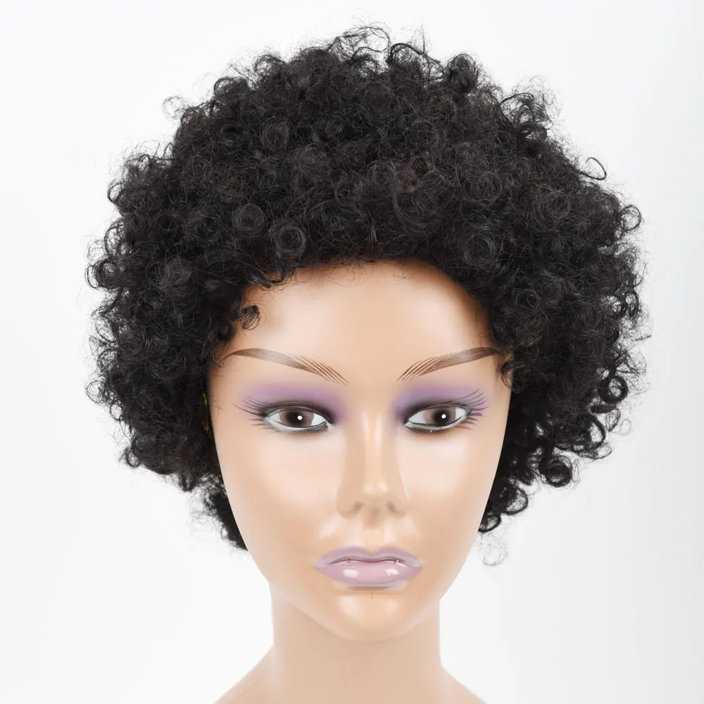 

TThair Brazilian Afro Kinky Curly Human Hair Wig Non Lace Wigs For Women Natural Color Full Machine Nature Color Wig, N/a