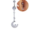 Women Sexy Body Dangle Belly Button Rings Full Rhinestone Moon Body Piercing Reverse Navel Rings