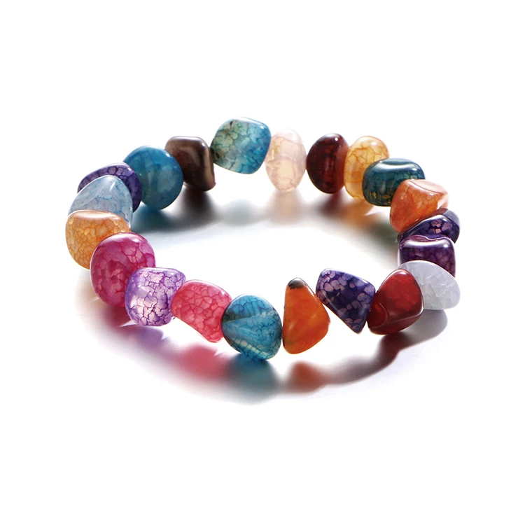 

Fashion Women Color Agat Bracelet Jewelry Bracelets Beads Natural Gravel Irregular Grit Beads Multicolor Ice Crack Bracelet, As picture