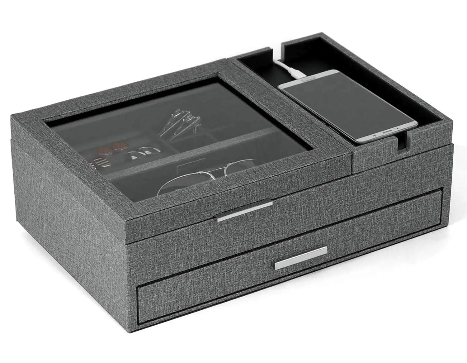 

Creative Valet Tray Men Jewelry Keys Watch Organizer On Table Valet Box PU Leather storage tray, Black