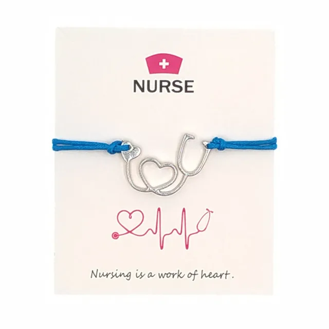 

Customized Support Friendship Woven Bracelet Doctor Stethoscope Beaded Charm Jewelry Wish Bracelet Nurse Cross Wish Card