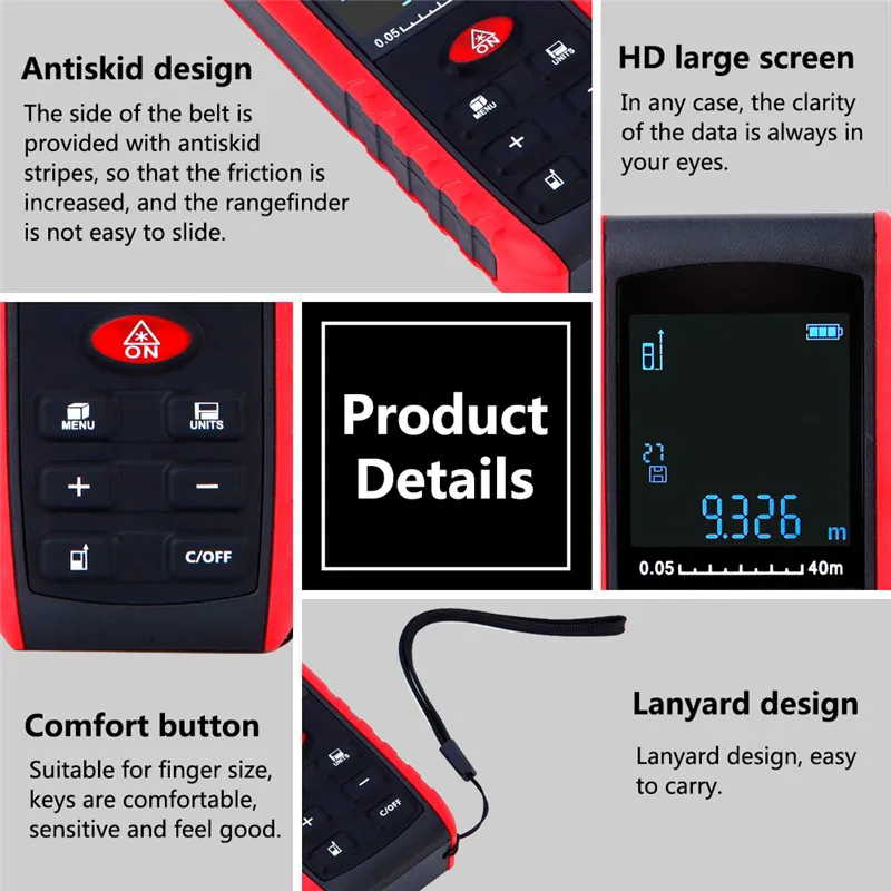 Handheld Digital Laser Distance Meter Laser Rangefinder Ruler Distance Measuring Device 40m 60m 80m 100m