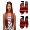 AAA Quality Black/Wine Red Hair Weave Ombre Color 1B/99J 100% Remy Human Hair Extension Three bundles with closure