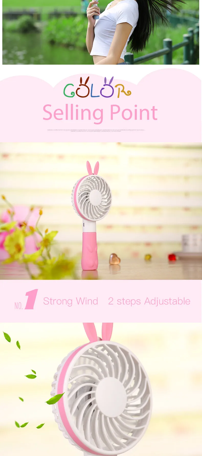 Portable 2 in 1 usb mini fan Motor Better for baby cute rabbit ears handheld mini fan rechargeble battery