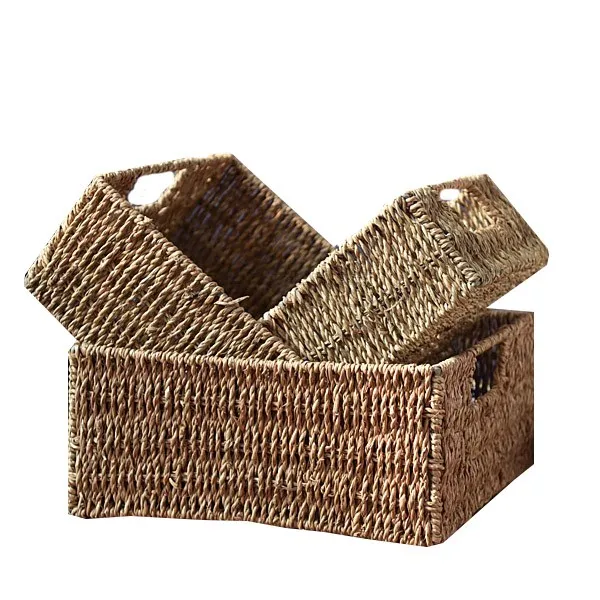 Handmade Rectangular Straw Laundry Hamper Basket Fruit Basket Wholesale