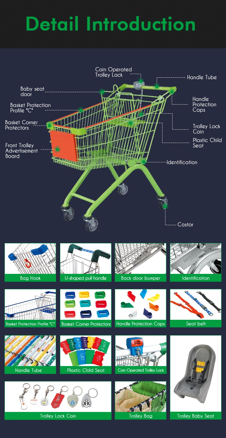 150L Asian style metal supermarket shopping trolley