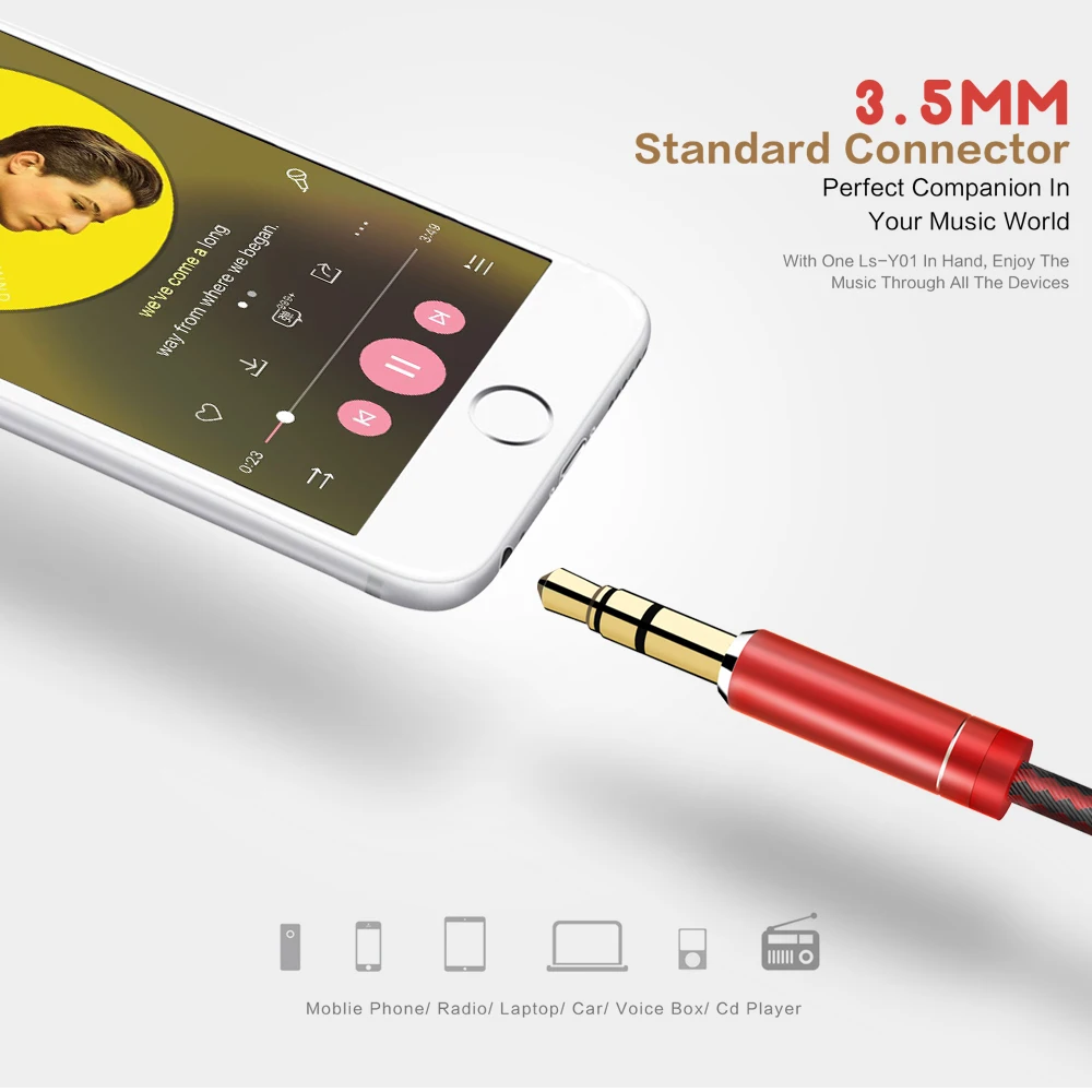 LDNIO LSY01 3.5mm Audio Cable 3.5mm Jack Male to Male Aux Cable For Car iPhone 8 7 6S Headphone Stereo Speaker cable Aux Cord