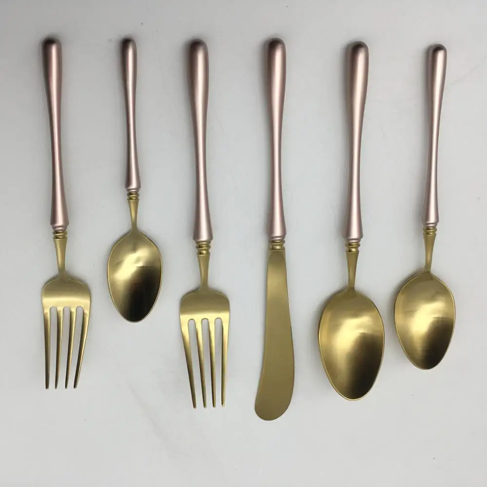 

luxury hot sale gold PVD coating SS wholesale flatware set, Pink