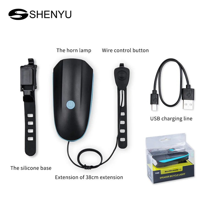 
Bicycle Headlight + Horn USB Charge Bike Front Handlebar LED Bicycle Light Electronic Bell Siren Alert Trumpet Audio Warning 