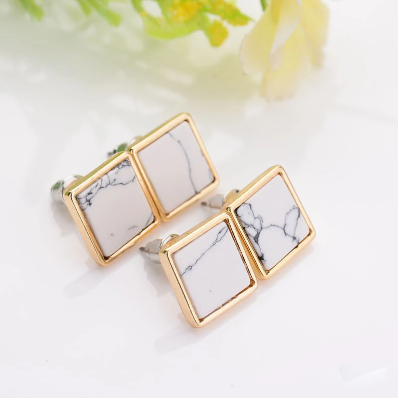 

2017 White triangle circle square shaped marble pendant earrings