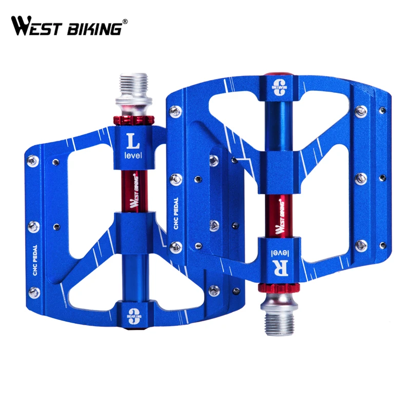

WEST BIKING Bicycle Pedals Cycling Pedals Aluminum Alloy Platform 3 Sealed Bearing Ultralight Anti-slip Exercise Bike Pedals, Red;blue;black;purple
