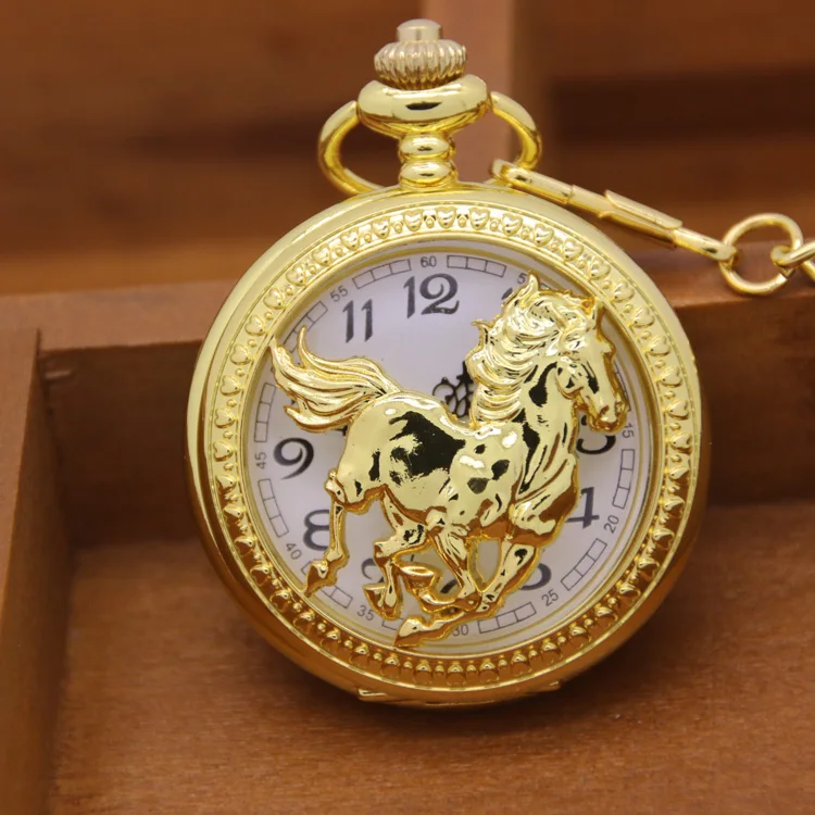 

new products innovative product gold stainless steel horse pocket watch clock