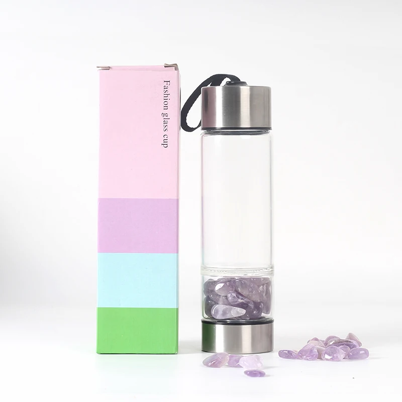 350ML Infuser Natural Crystals Elixir  Gemstone Glass  Water Bottles For Drinking