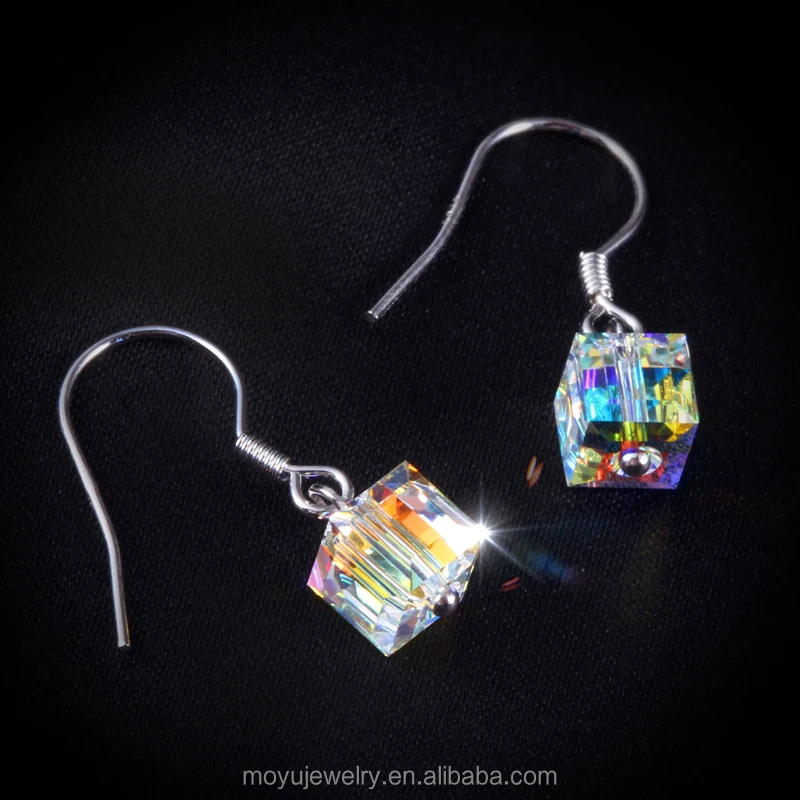 

New design cubic Austria crystal fish hook earring silver jewelry 925 sterling, White