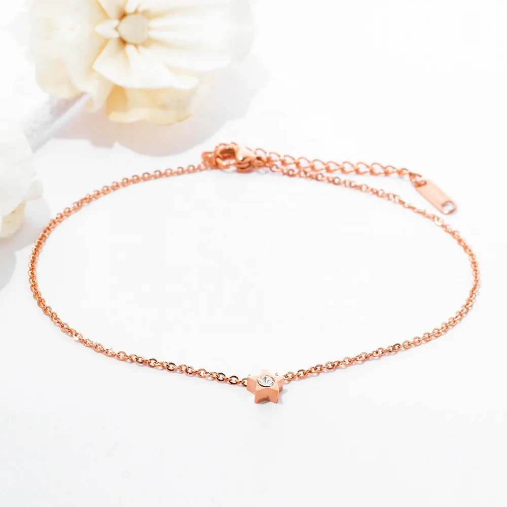 

Fashion New Hot Sale Stainless Steel Chain Anklet Rose Gold Plated Star Pendant Statement Anklet Luxury Titanium Gift For Women