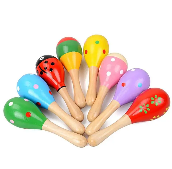 New Wooden Maraca Wood Rattles Egg Shaker Kids Musical Party Favor Kid Baby Shaker Sand Hammer Toy