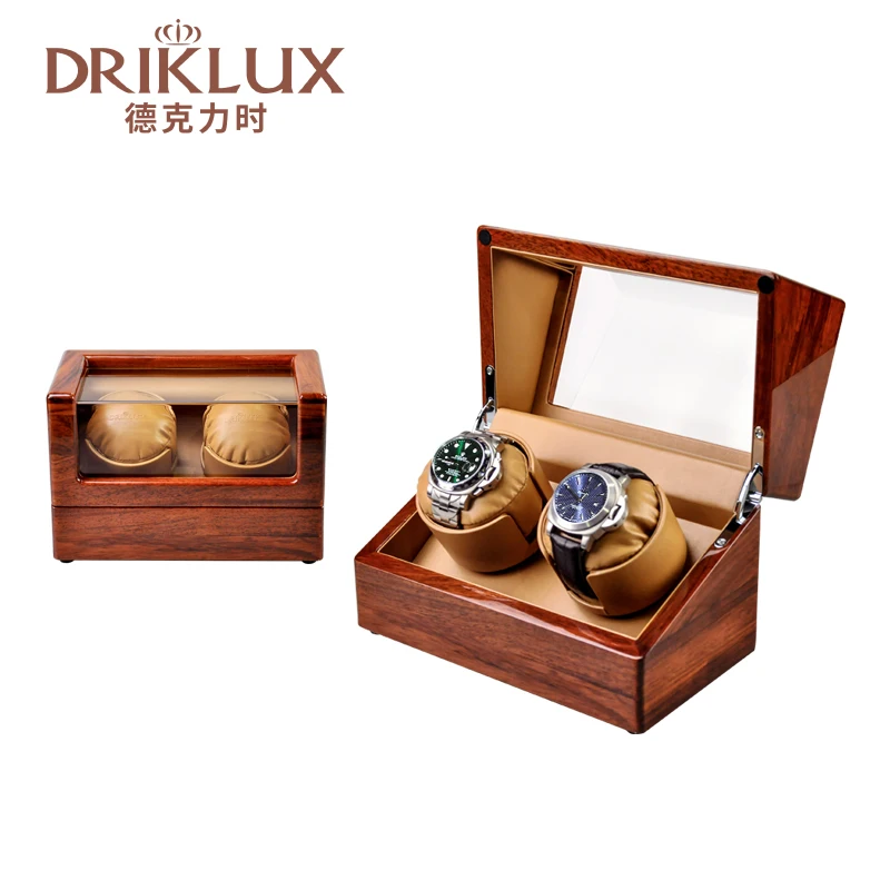 

Driklux New Custom Logo high gloss wood leather 2 Double watch Luxury Wooden Case Wood Box Watch Winder Gyro