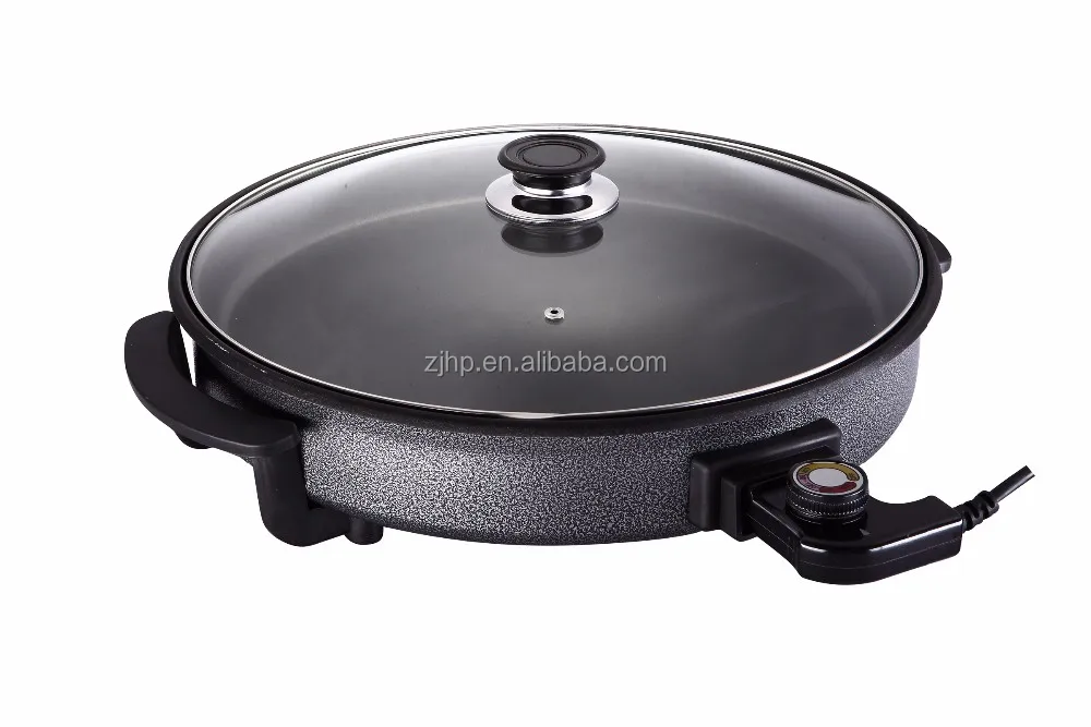 Round Nonstick Cooking Electric Pizza Pan With Glass Cover For Cooking