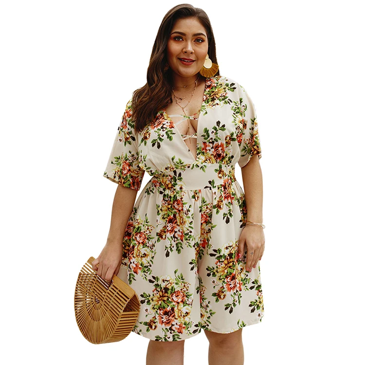 

Comfortable V Neck Short Sleeve Women Short Fitness Jumpsuits Plus Size