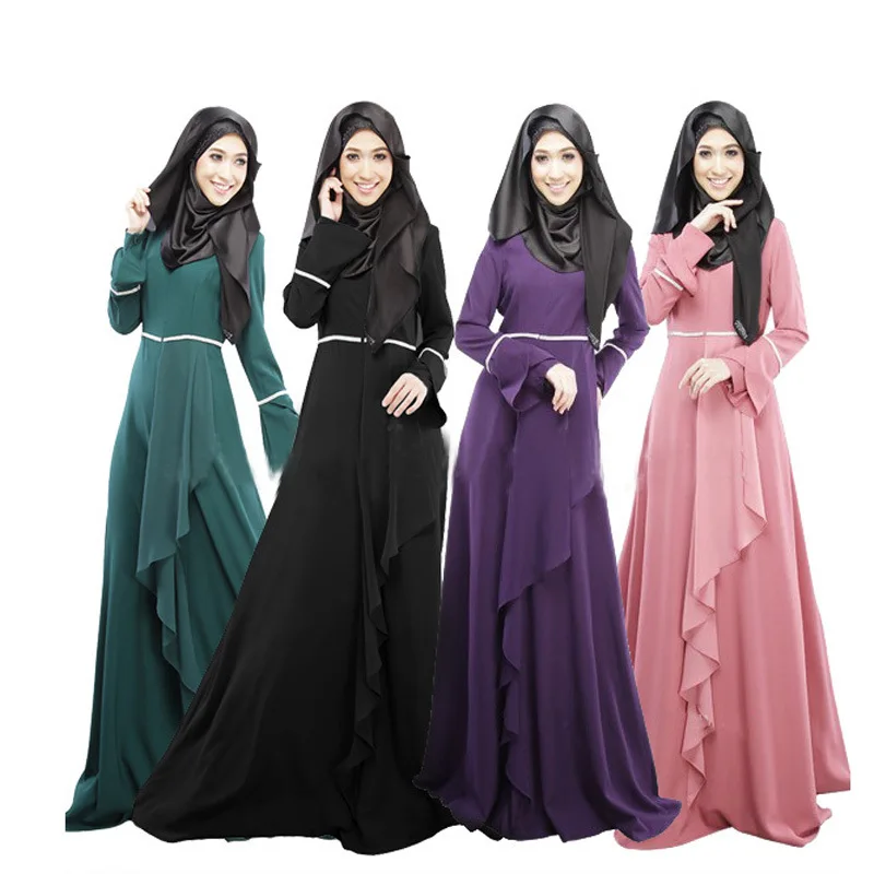 

korean flax arab malay national round neck dress, Black ,purple and pink