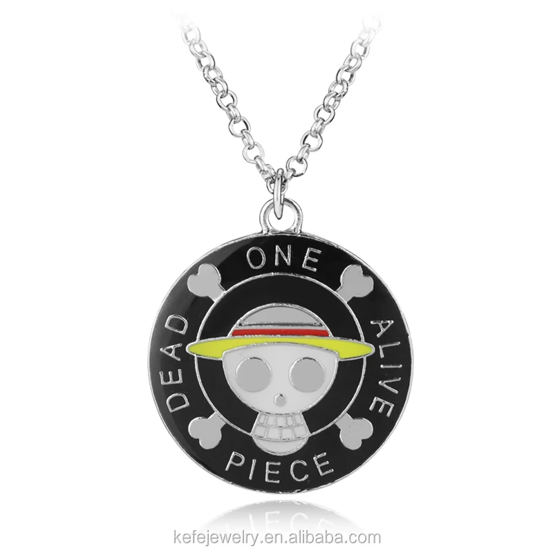 

ONE PIECE LUFFY Straw Hat Skull Necklace Anime One Piece Wanted Dead Or Alive Pendant Necklace, Picture showed