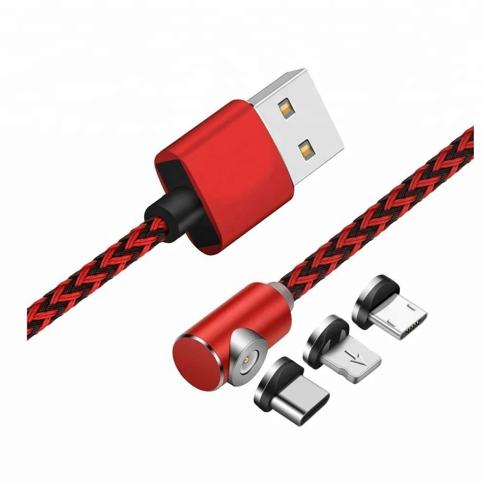 

Usb 3.0 L Plug 3 in 1 Fast Date Charging 8Pin Micro Type C Magnetic USB Cable for iPhone 8 Samsung S9, Black;white;red;gold
