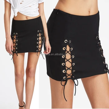 Sexy Club Wear Double Slit Lace Up Mini Skirt Latest Gangbang Wife ...