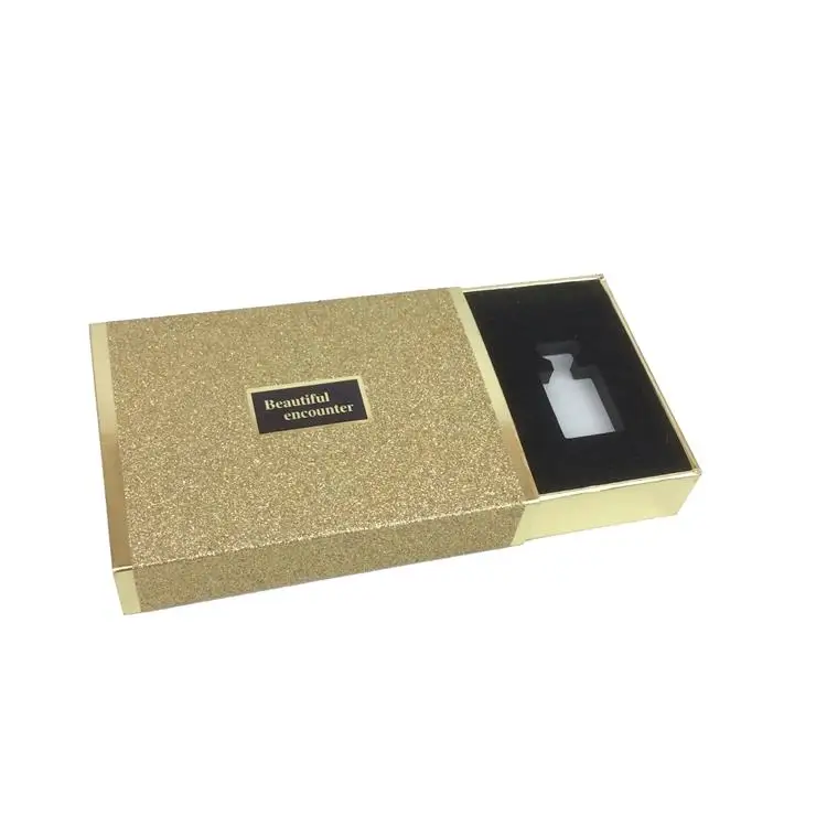 
Handmade Gold Bling Bling Shining Recycled Materials Drawer Sliding Gift Box for Perfume Packing 