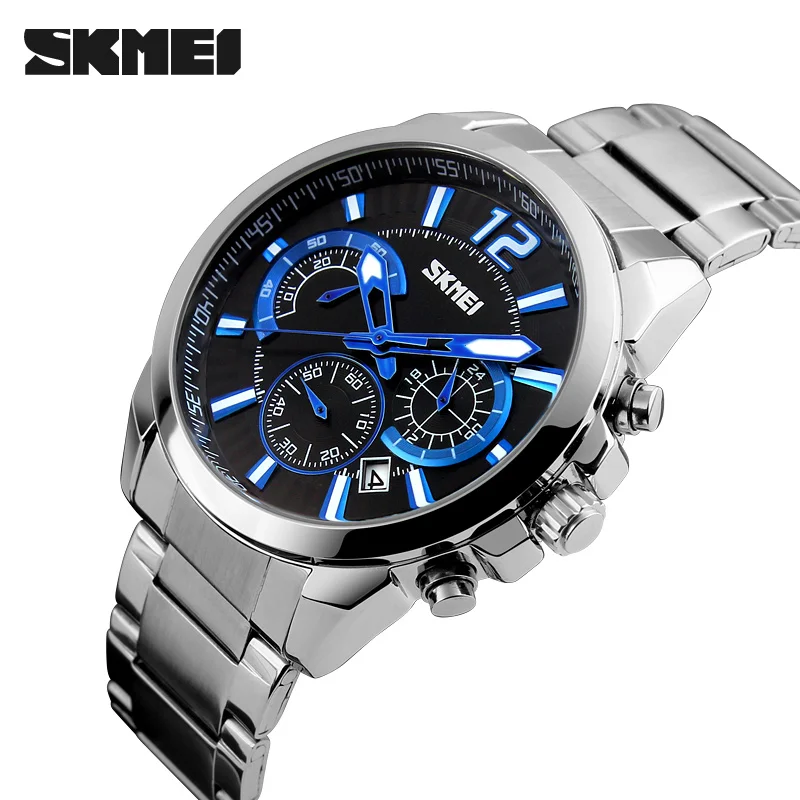 

Fashion man wristwatch waterproof quartz watches with 304 stainless steel strap skmei 9108