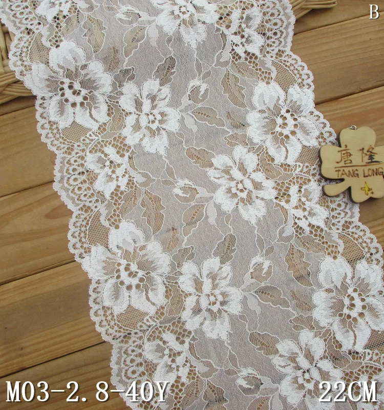

Floral lace trim two color lace 22cm gray white stretch lace, N/a