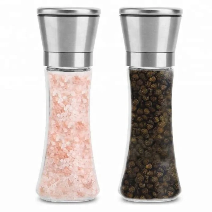 

2PCS Stainless Steel Manual Salt Pepper Mill Spice Muller Tool /Stainless Steel Salt and Pepper Grinder Set with Stand, Silver