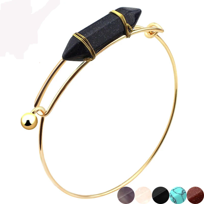 

New design women cuff bracelet Fashion natural stone hexagonal bangles simple gold plated alloy bangles, Picture shows