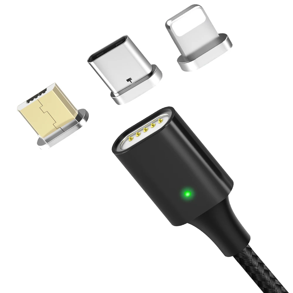 

3 in 1 Flat Magnetic Cable with Led Indicator For Mobile Phone, Black/red/sliver/gold