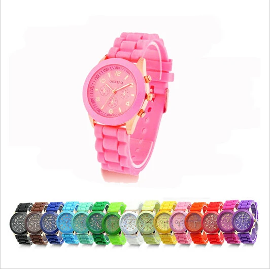 

New Fashion Designer Geneva Ladies sports brand silicone watch jelly watch 17 colors quartz watch for women relojes mujer, 14 different colors as picture