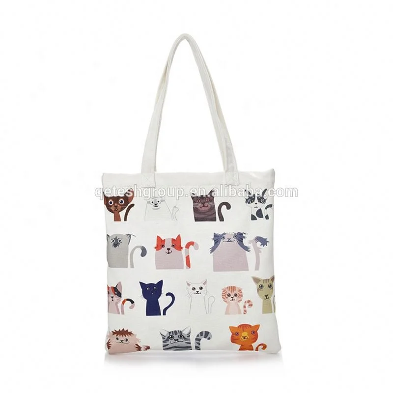 

Qetesh Best Sell Shopping Custom Full Print Cute Girls Tote Cotton Bag, Natural cotton color or customized color