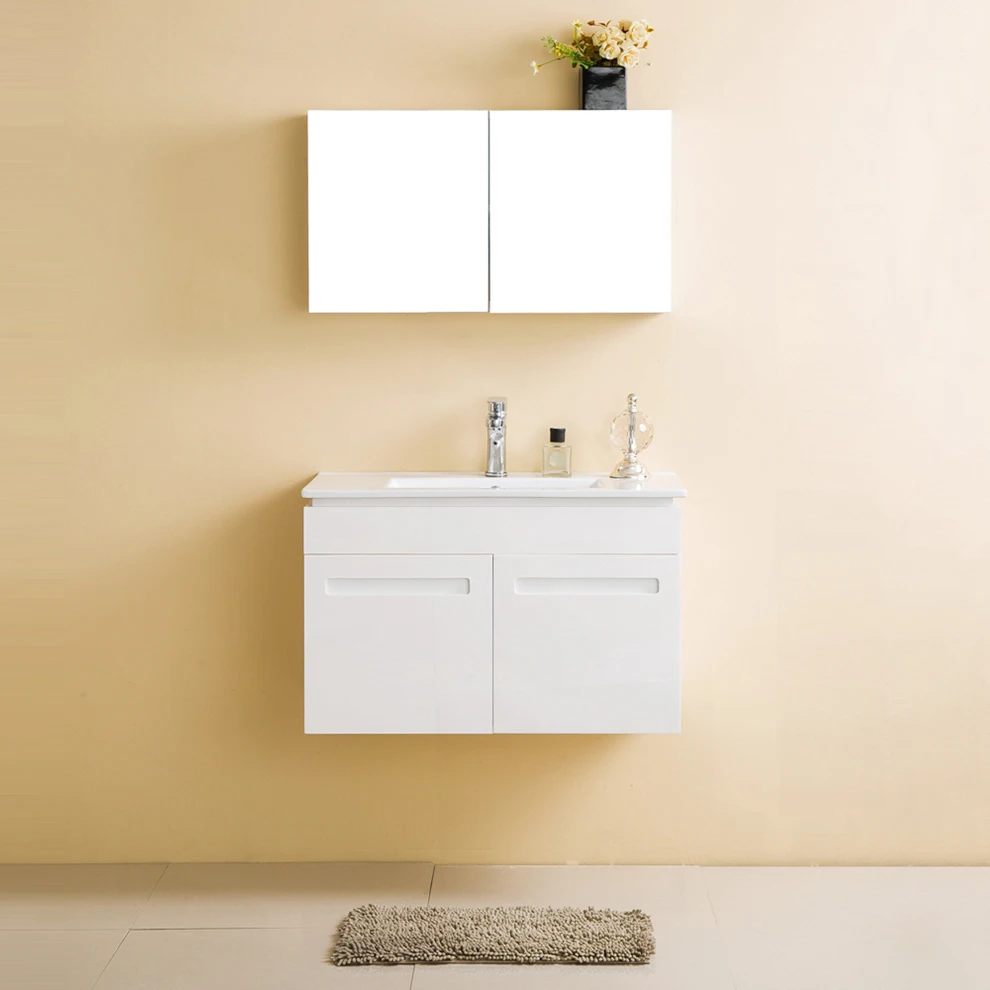 Wall Mounted Waterproof Plywood Bathroom Vanities Combo With Bath Room Mirror