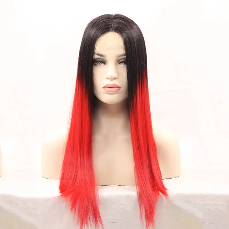 

Ombre two tone long red front lace synthetic wig 1b/red lace front wig synthetic hair red lace front wig