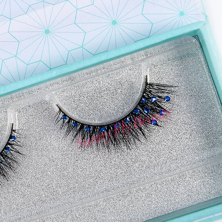 

Factory wholesale oem full rhinestone mink fur false eye lashes, Natural black