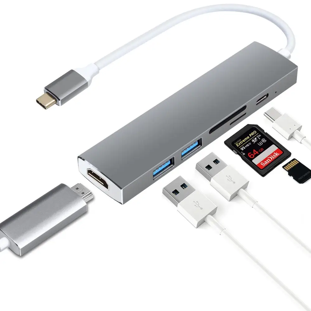 

Best 6 in 1 USB Type-C Multifunction Hub 4K HD-MI Output with SD / TF USB 3.0 Reader USB Hub Type C Hub for Mac-Book PC Phone, N/a
