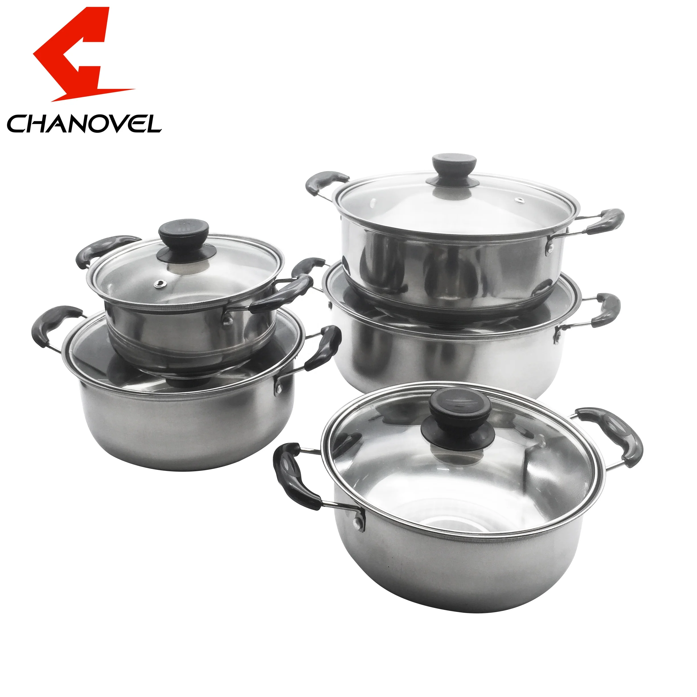 

10pcs stainless steel stock pot /cookware set with Glass Lid casserole set, Sliver