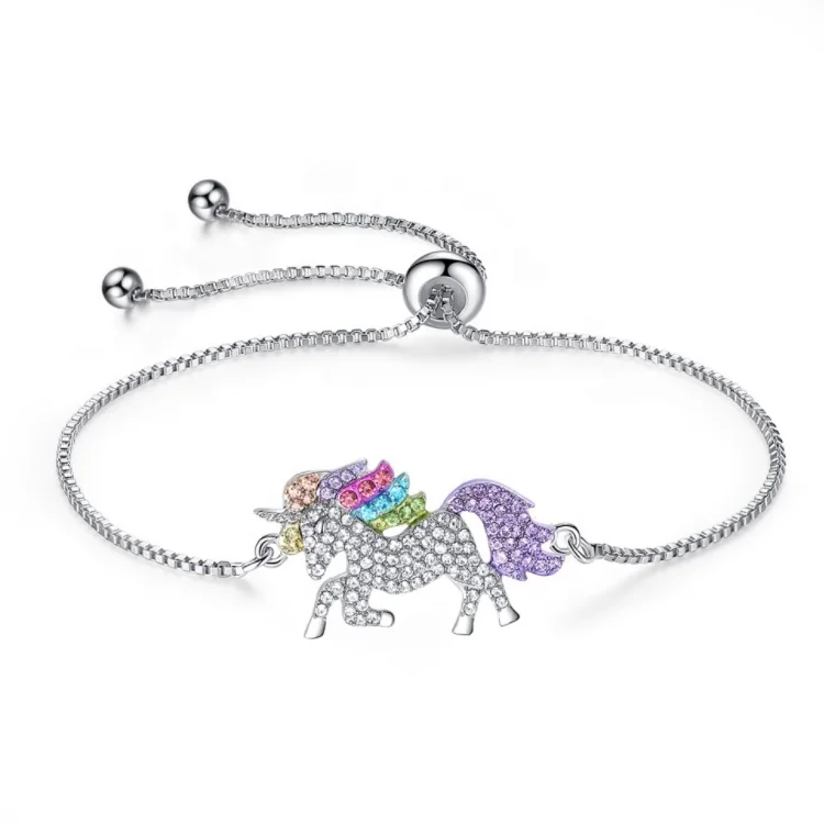 

Popular Newest Trendy Simple Multicolor Horse Bit Charm Unicorn Adjustable Bracelet Zircon Bracelet Hot Selling, Sliver,gold