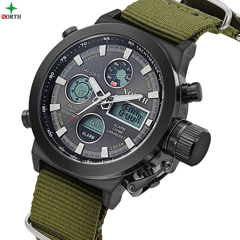 

NORTH 6022 Nylon Strap Perfect Japan Movement Charm Men's LED Digital Analog Military watch